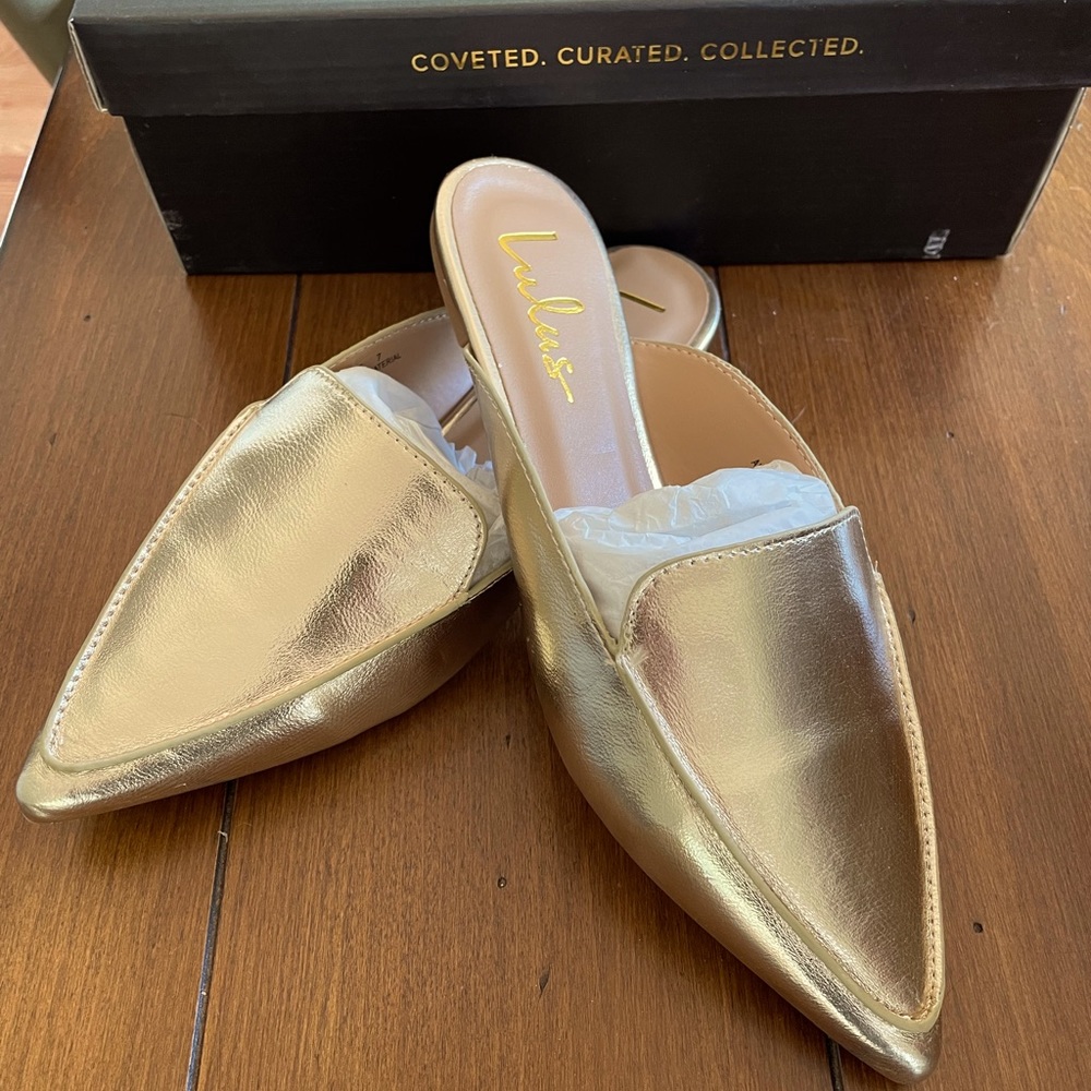 Lulu’s Joelle Gold Loafer Slides